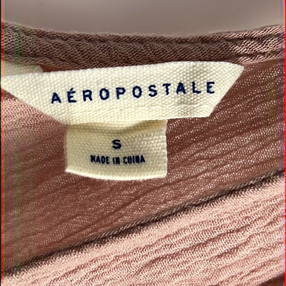 Aeropostale Eyelet Trim V-Neck Rose Pink Floral Ruffle Tank Top Sz: S - Picture 4 of 9